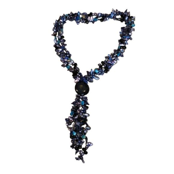 Substantial, Heavy, Unique Purple & Blue Shell & Bead Runway Statement Necklace - Picture 1 of 9